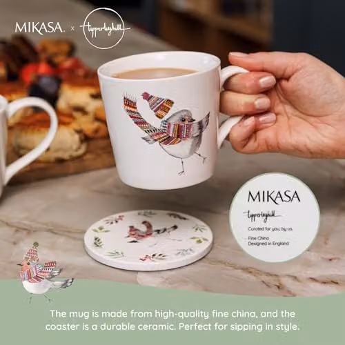 Mikasa TipperleyHill Floral Bone China Mug and Saucer Set in White, 380ml – 3