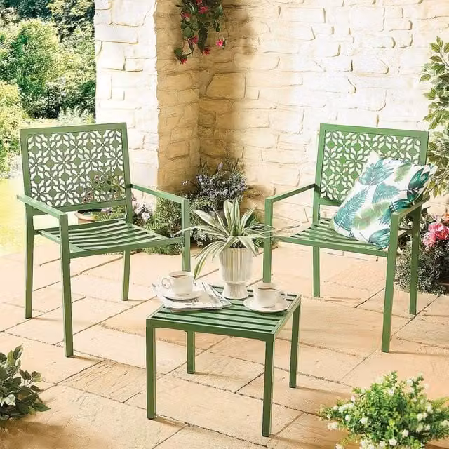 Gainsborough 3-Piece Modern Table and Chair Set in Matt Forest Green Powder-Coated Steel – 1