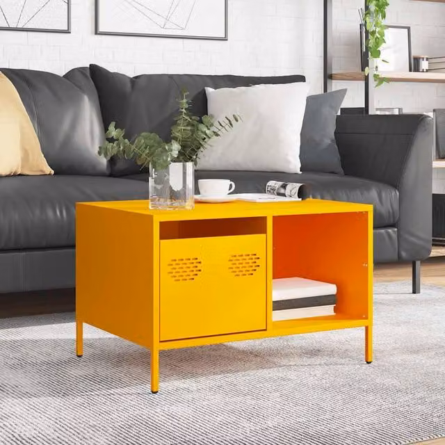 Berkfield Home Sturdy Industrial Coffee Table in Mustard Yellow, W: 68.5 cm, D: 50 cm, H: 43.5 cm
