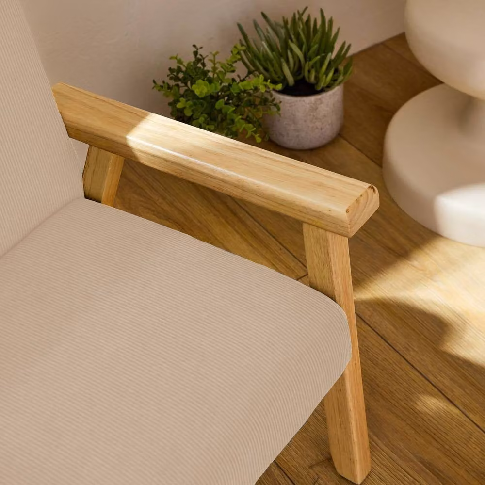 sweeek Children's Scandinavian Style Corduroy Armchair in Beige with Rubberwood Frame, W/D/H: 43.5 x 50.0 x 47.0 cm – 3