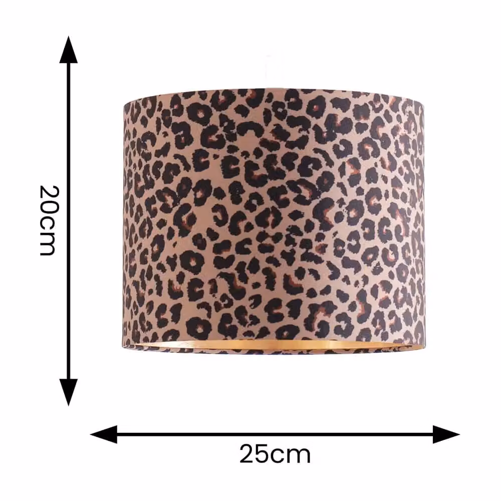 ValueLights Oasis Leopard Print Fabric Drum Lamp Shade with Metallic Gold Inner and LED Bulb, Shade Width: 25 cm – 5