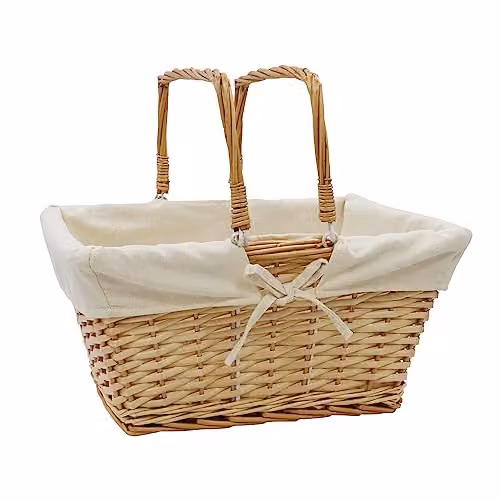 JVL Hand Woven Acacia Rectangular Willow Shopping Basket with Handles, Brown