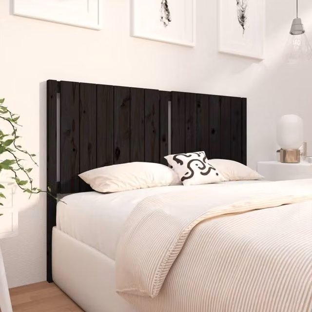 Berkfield Home Beautiful Bed Headboard in Black Solid Pine Wood, W: 145.5 cm, D: 4 cm, H: 100 cm – 1