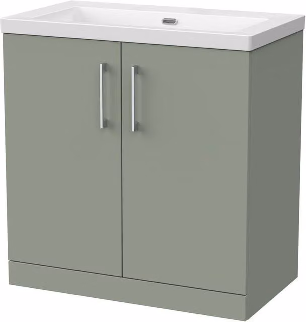 Balterley Pershall 2 Door Vanity Unit and 0TH Fireclay Basin, Reed Green, Width: 80 cm