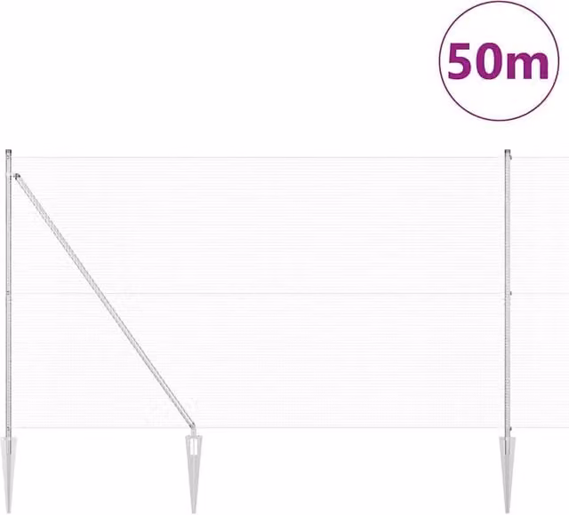 Berkfield Home Modern Welded Wire Fence with 13 Spike Posts, Galvanised Steel, Silver, W: 50 m, H: 1.5 m