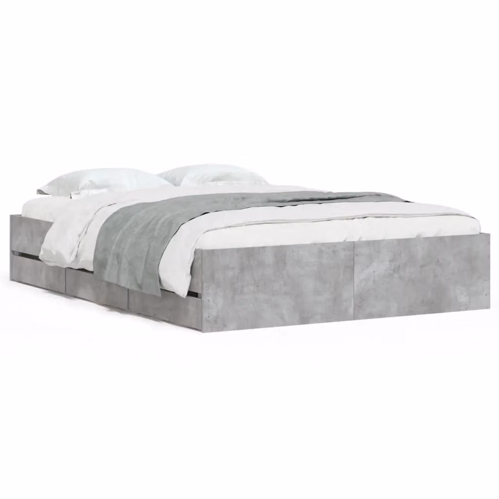 Berkfield Home Double Bed Frame with Drawers in Concrete Grey, W/D/H: 135 x 190 cm – 2