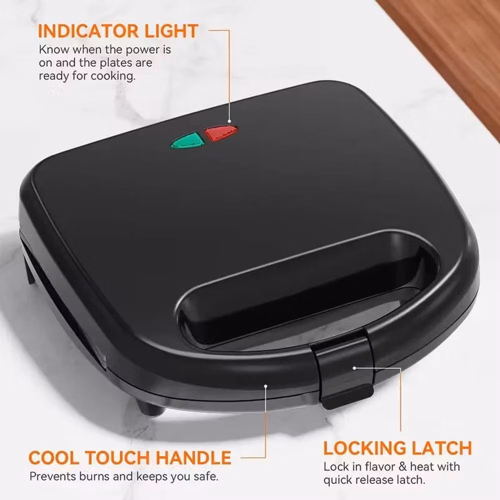 FLAVORA 2 Slice Non-Stick Sandwich Toaster in Black, W: 100 cm, D: 15 cm, H: 15 cm – 4