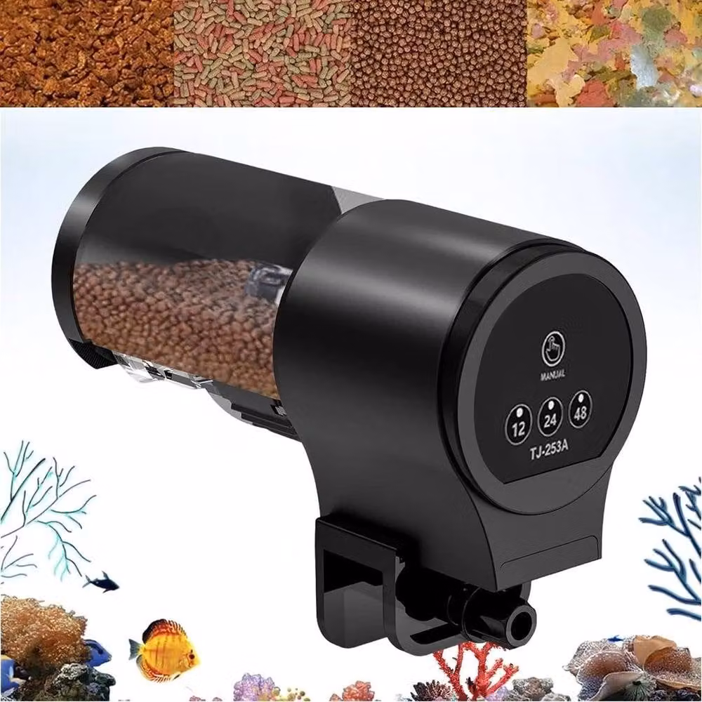 FLAVORA Automatic Fish Feeder Adjustable Auto Feeding Dispenser, 100ml, Black – 6