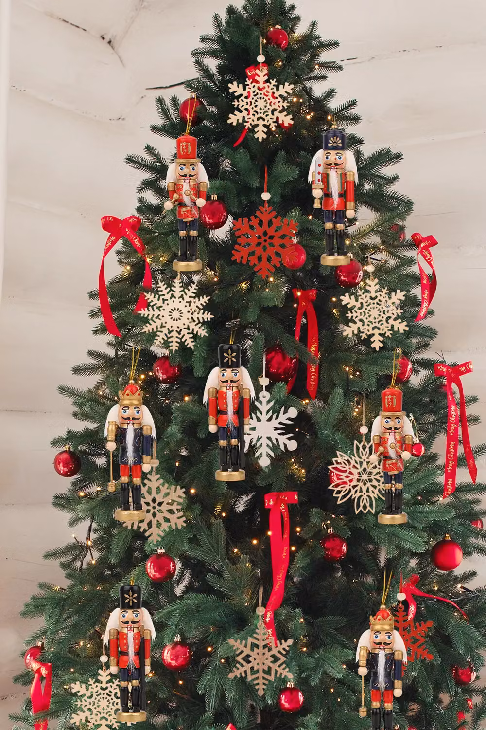 Neel Blue Vintage Wooden Nutcracker Soldier Ornaments, 6 Piece Set, Height: 13 cm – 6
