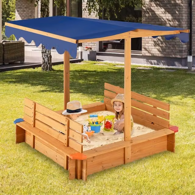Costway Kids Wooden Sandbox Play Station in Brown