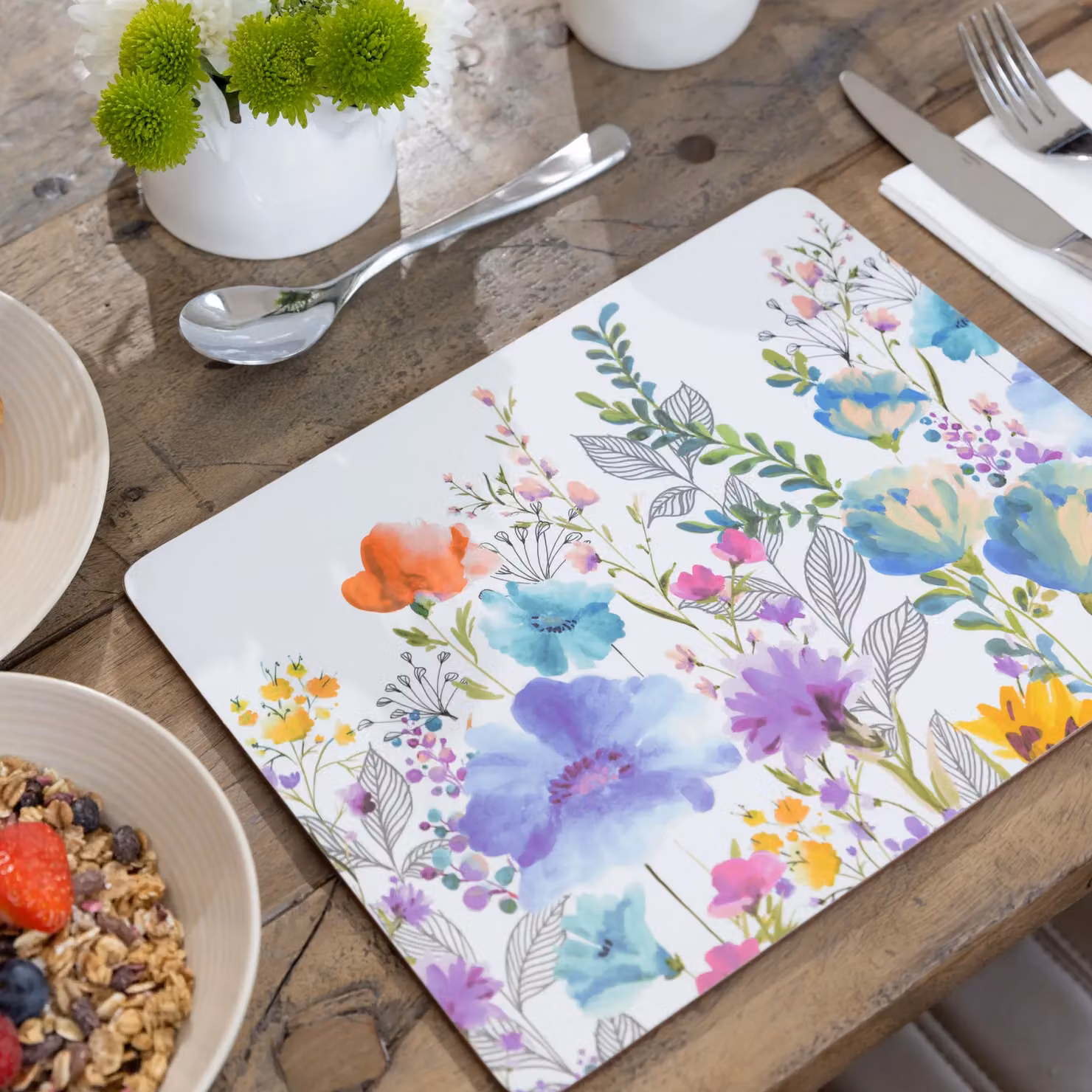 Creative Tops Meadow Floral Printed Rectangular Cork Backed Placemats, Multicolour, W: 30 cm, D: 23 cm, Set of 4 – 5