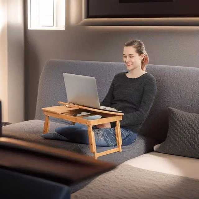 Modcraft Bamboo Laptop Desk Stand with Tilting Top and Tray in Natural Brown