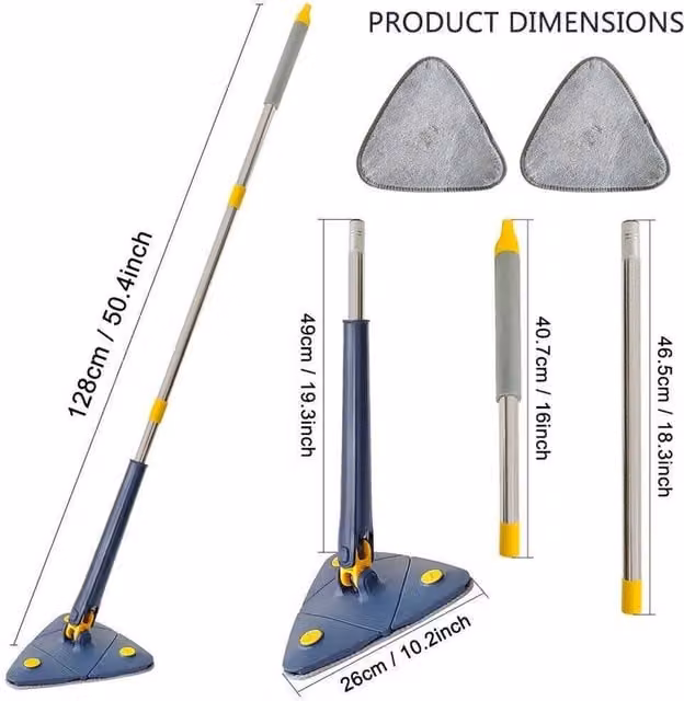 Nordara Blue 360 Degree Rotatable Extendable Triangle Microfibre Cleaning Mop with Telescopic Handle W/D/H: 100 x 15 cm