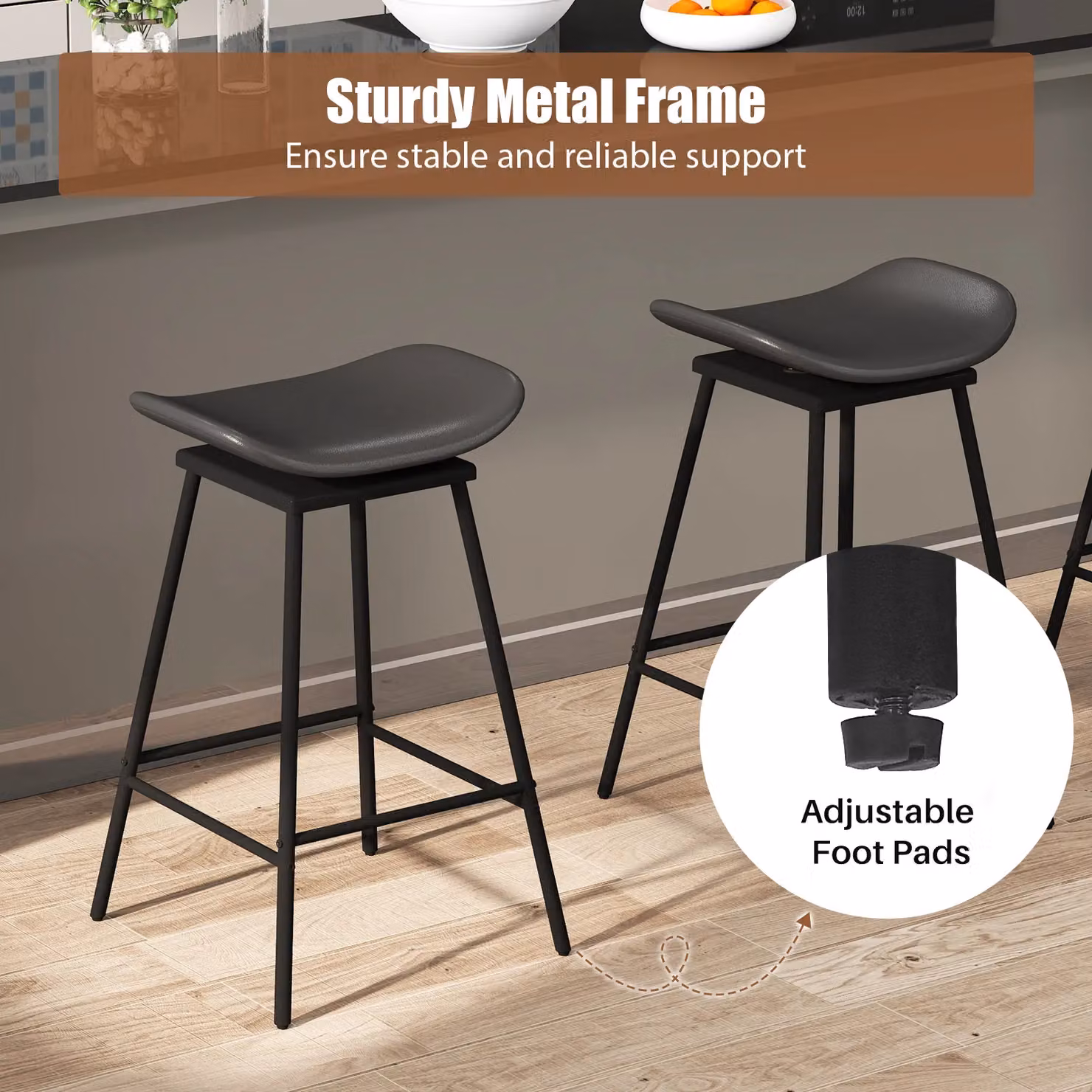 Costway Set of 2 Black Faux Leather Swivel Barstools with Metal Frames – 4