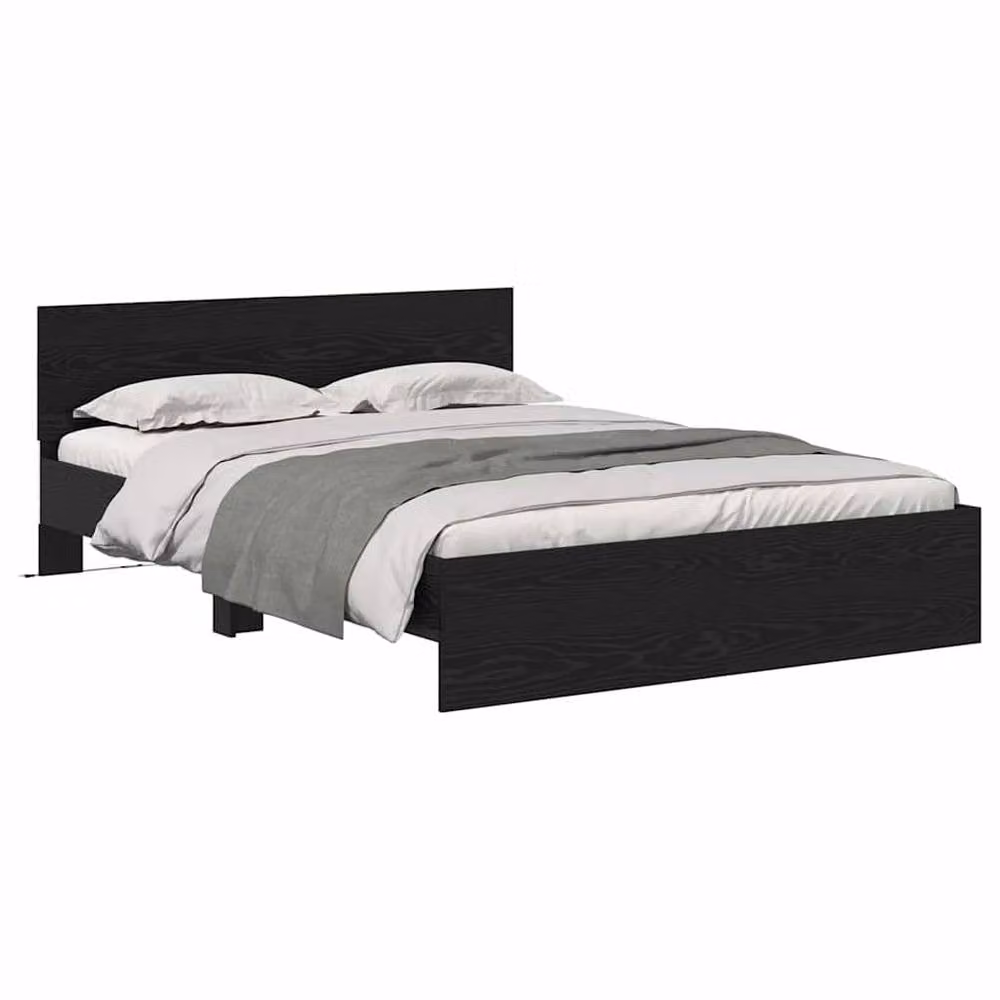 Berkfield Home Modern Bed Frame with Headboard and Under-Bed Lighting in Black Oak, W/D/H: 120 x 200 cm, Engineered Wood – 2