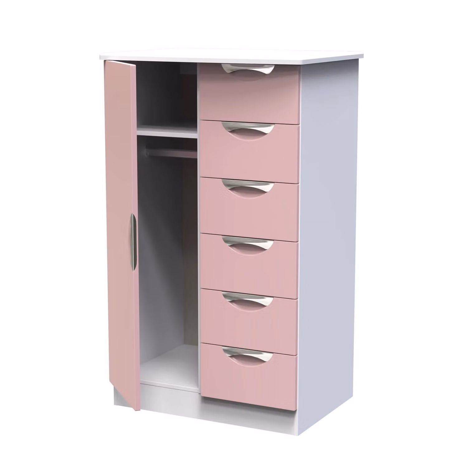 2 U Holborn Ready Assembled Kids Robe with 1 Door and 5 Drawers in Dusty Pink – 2