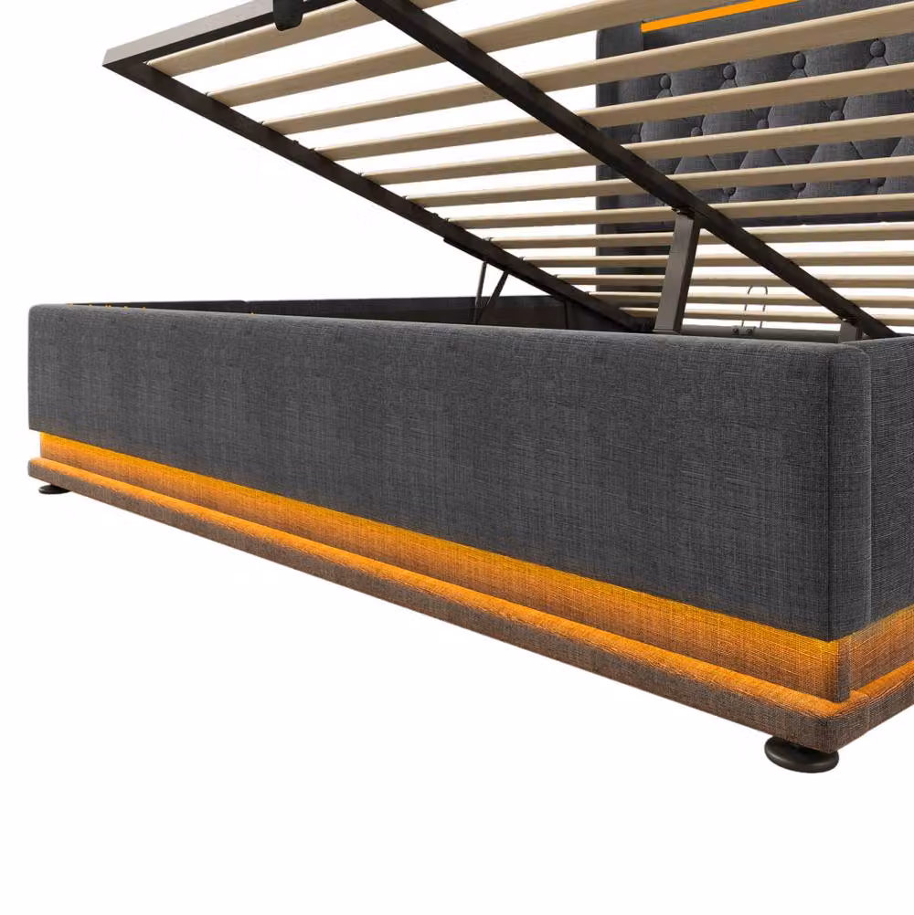 STILVORA King Size Ottoman Bed in Grey with LED Lighting, USB Charging Ports and Under-Bed Storage, W/D/H: 180 x 200 cm – 8