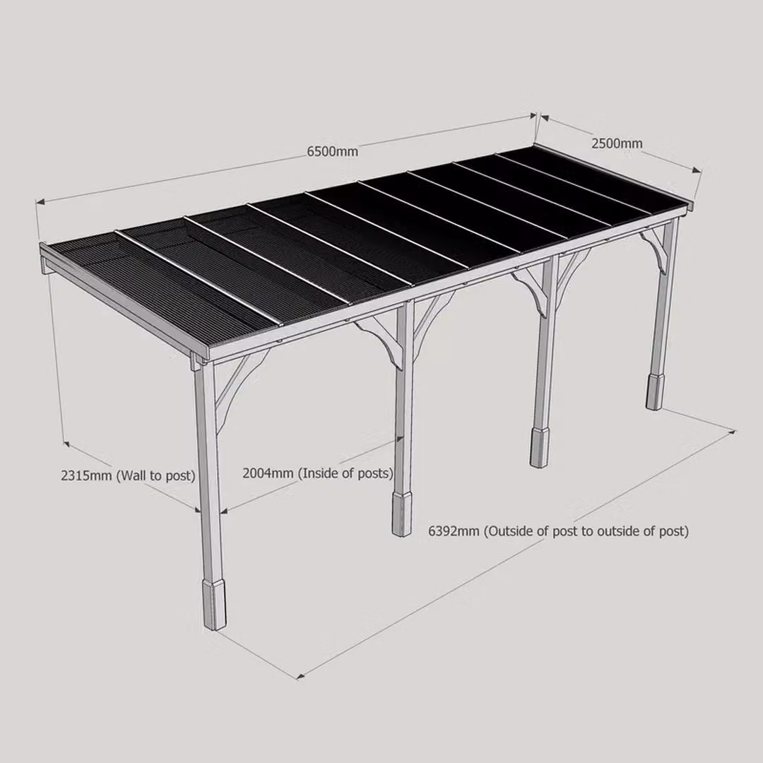 Rutland County Garden Furniture Ltd Polycarbonate Roof 4 Post Wood Carport, W: 650 cm, L: 250 cm, H: 270 cm - Light Green – 5