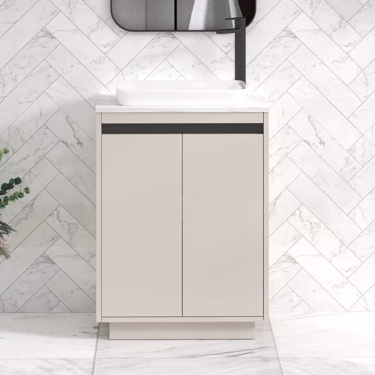 Royal Bathrooms Orion 800mm Warm Taupe Floor Standing Countertop Vanity Unit with Qubix Basin and Black Accent Trim