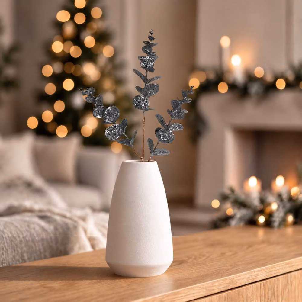 Shatchi Grey Glitter Artificial Eucalyptus Christmas Tree Picks, 6 Pack, Height: 55 cm – 2