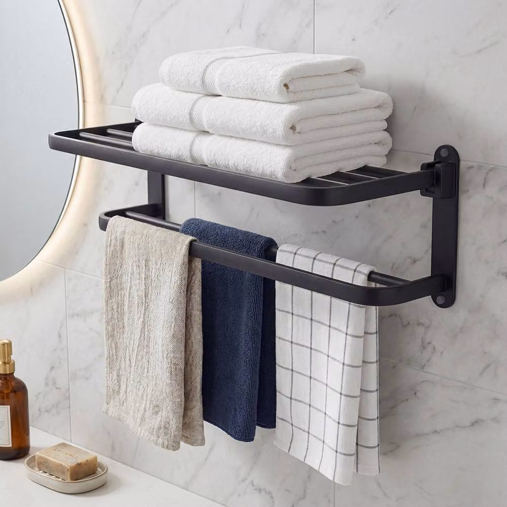 Levede Wall Mounted Double Bar Metal Towel Holder in Matt Black – 3
