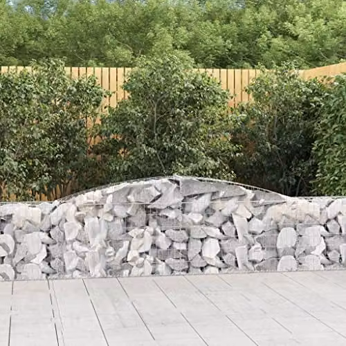 vidaXL Set of 6 Arched Gabion Baskets in Silver Galvanised Steel, W/D/H: 400 x 30 x 60/80 cm – 2