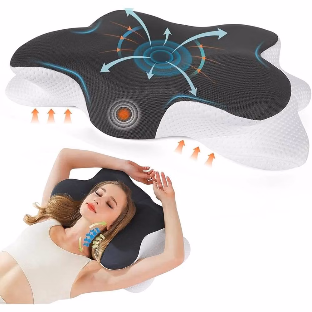 PAWNORA Memory Foam Neck Pain Relief Pillow in Grey, W: 120 cm, D: 135 cm – 2