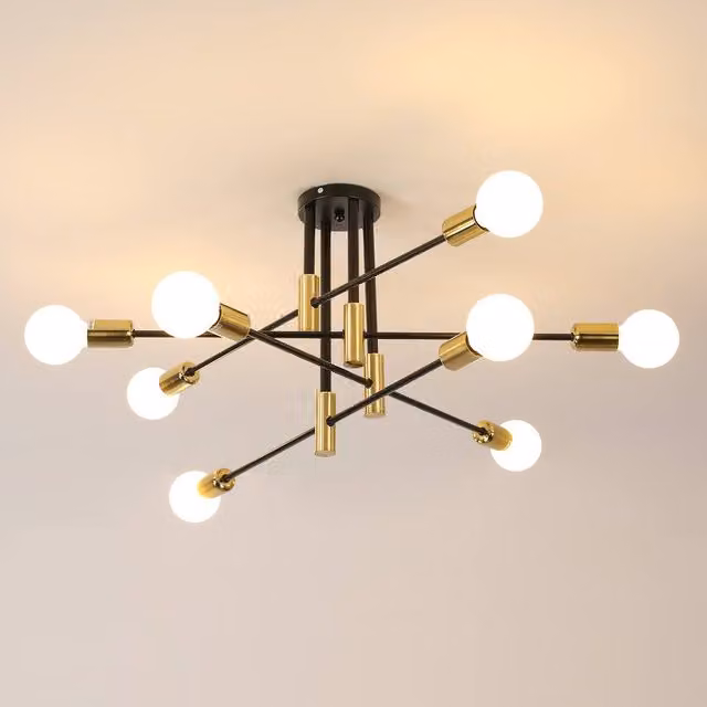 Pheashine Black and Gold Sputnik Ceiling Light, 8-Light Metal Industrial Design with E27 Sockets – 1