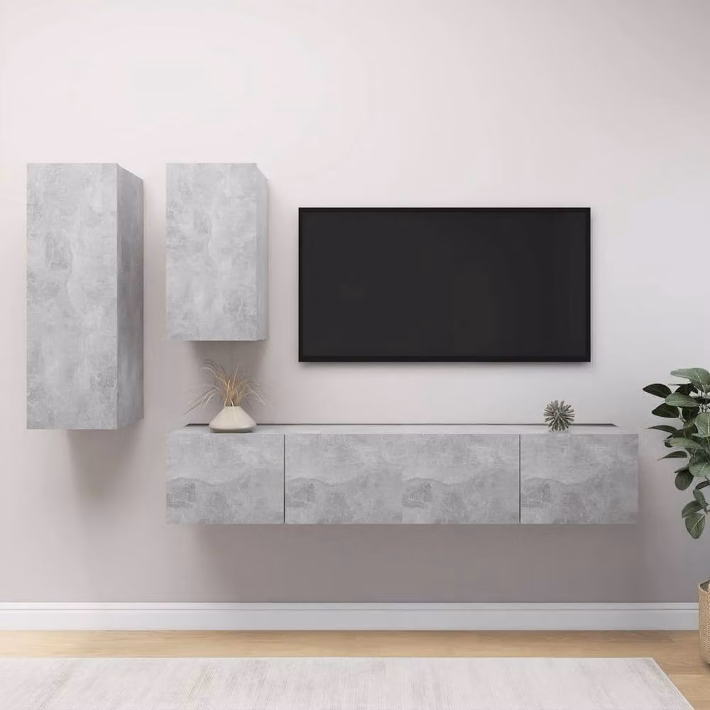 Berkfield Home Modern 4 Piece TV Cabinet Set in Concrete Grey Engineered Wood – 1