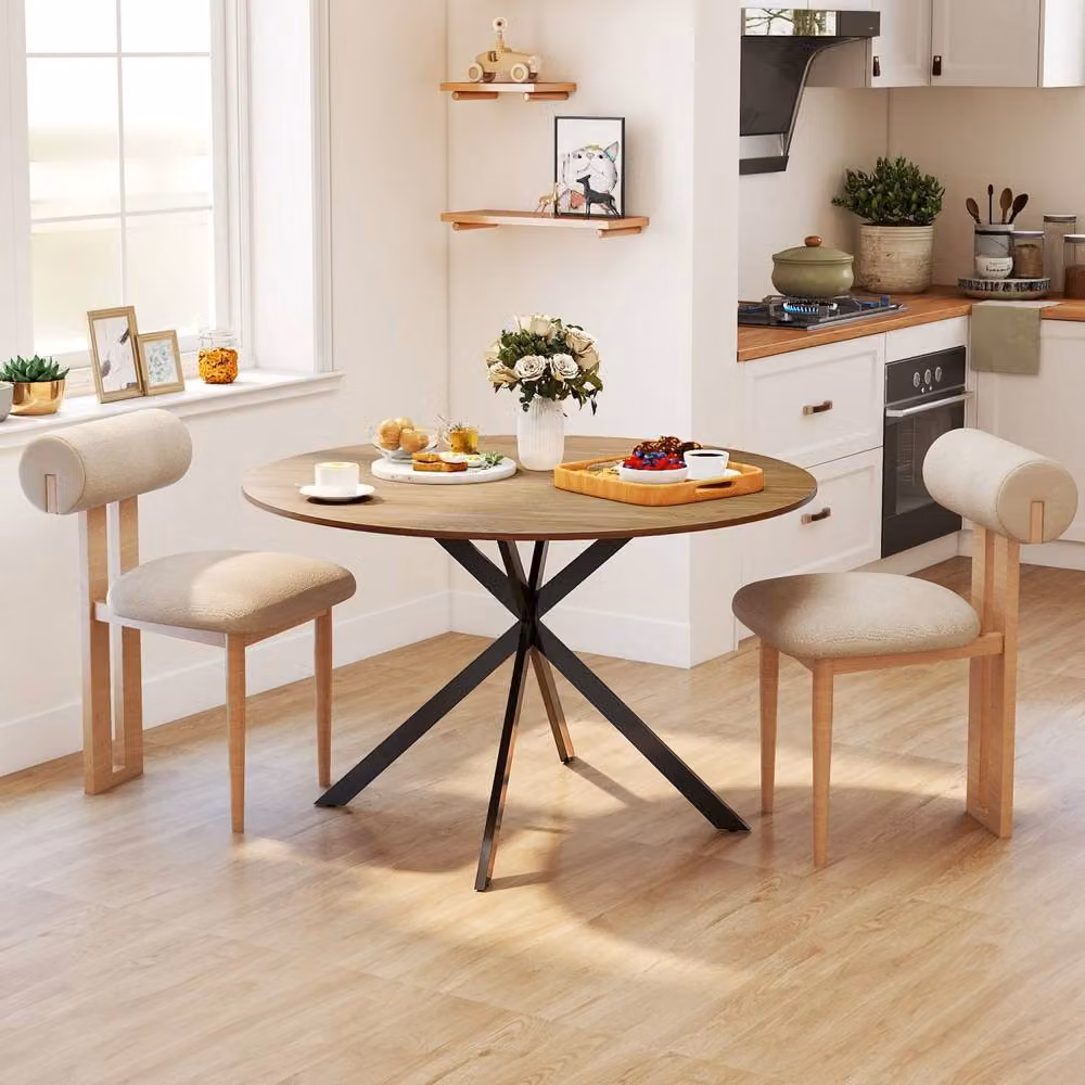 Wyld Haus Luhalari Round Industrial Dining Table, Diameter: 120 cm, Height: 75 cm, Natural Oak Effect – 3