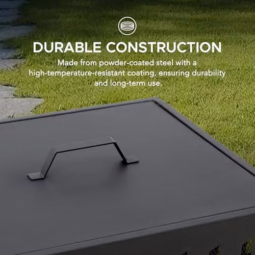 SUNJOY Black Steel Outdoor Fire Pit with Elevated Base, Cover and Poker, W: 46 cm, D: 46 cm, H: 61 cm – 3