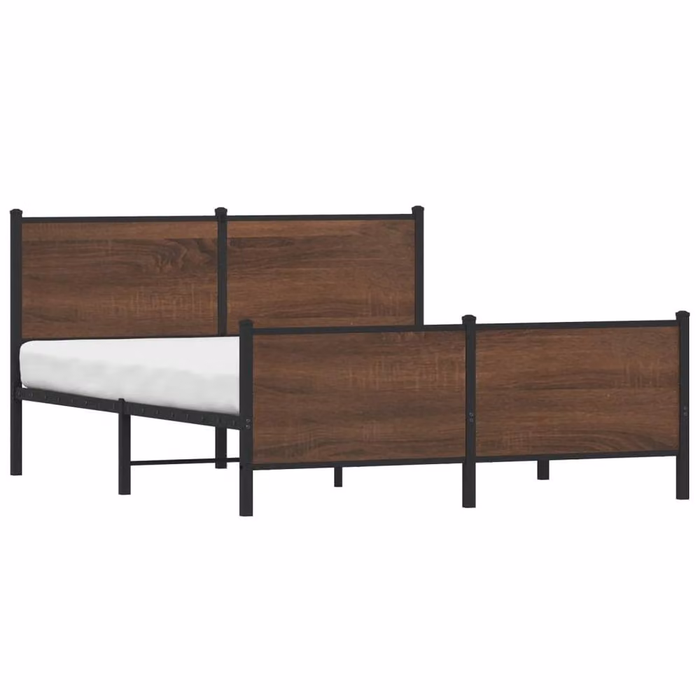 Berkfield Home Metal Bed Frame in Brown Oak, W/D/H: 140 x 190 cm – 3