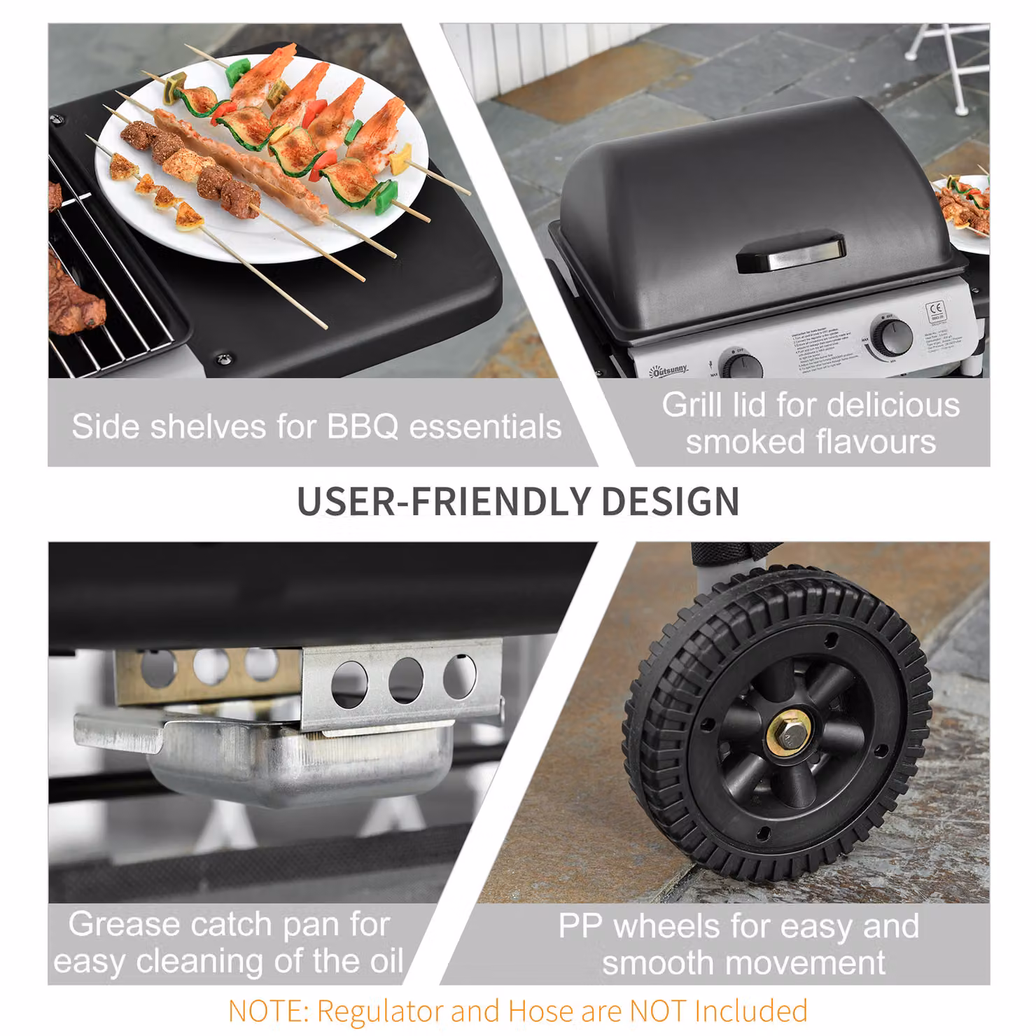Outsunny 2 Burner Propane Gas Barbecue Grill with Side Shelves and Wheels, Black – 4