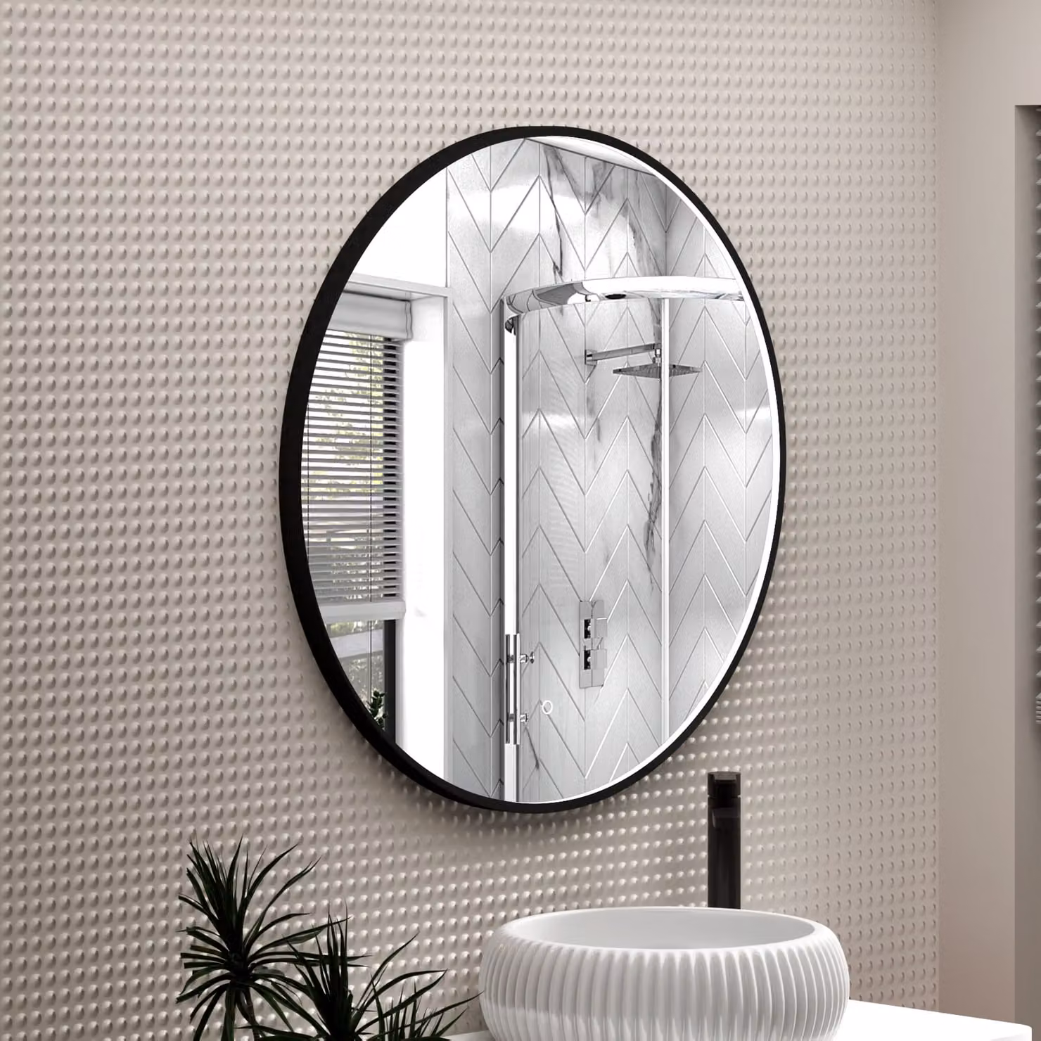 Royal Bathrooms Luxor Round LED Mirror in Matt Black, W/D: 80 x 80 cm, with Touch Sensor and Demister Pad