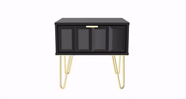 2 U Metro Small 1 Drawer Bedside Table in True Black and Gold, Ready Assembled – 1