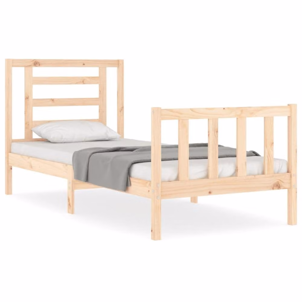 Berkfield Home Beautiful Single Solid Wood Bed Frame with Headboard in Natural Pine – 2
