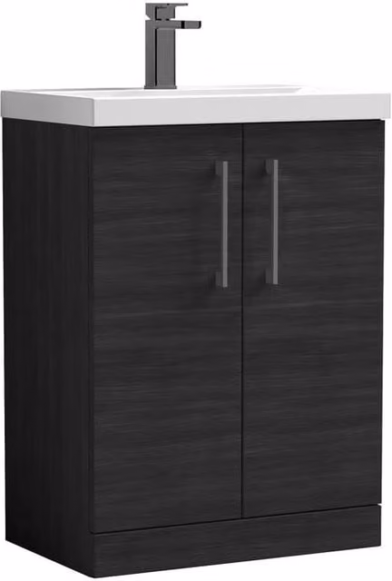 Balterley Contemporary 2-Door Freestanding Bathroom Floor Vanity Unit with Basin in Matt Black, W: 60 cm
