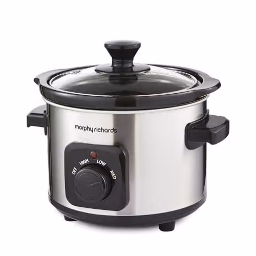 Morphy Richards 1.5L Compact Slow Cooker in Silver with Ceramic Pot and Stainless Steel Finish – 1