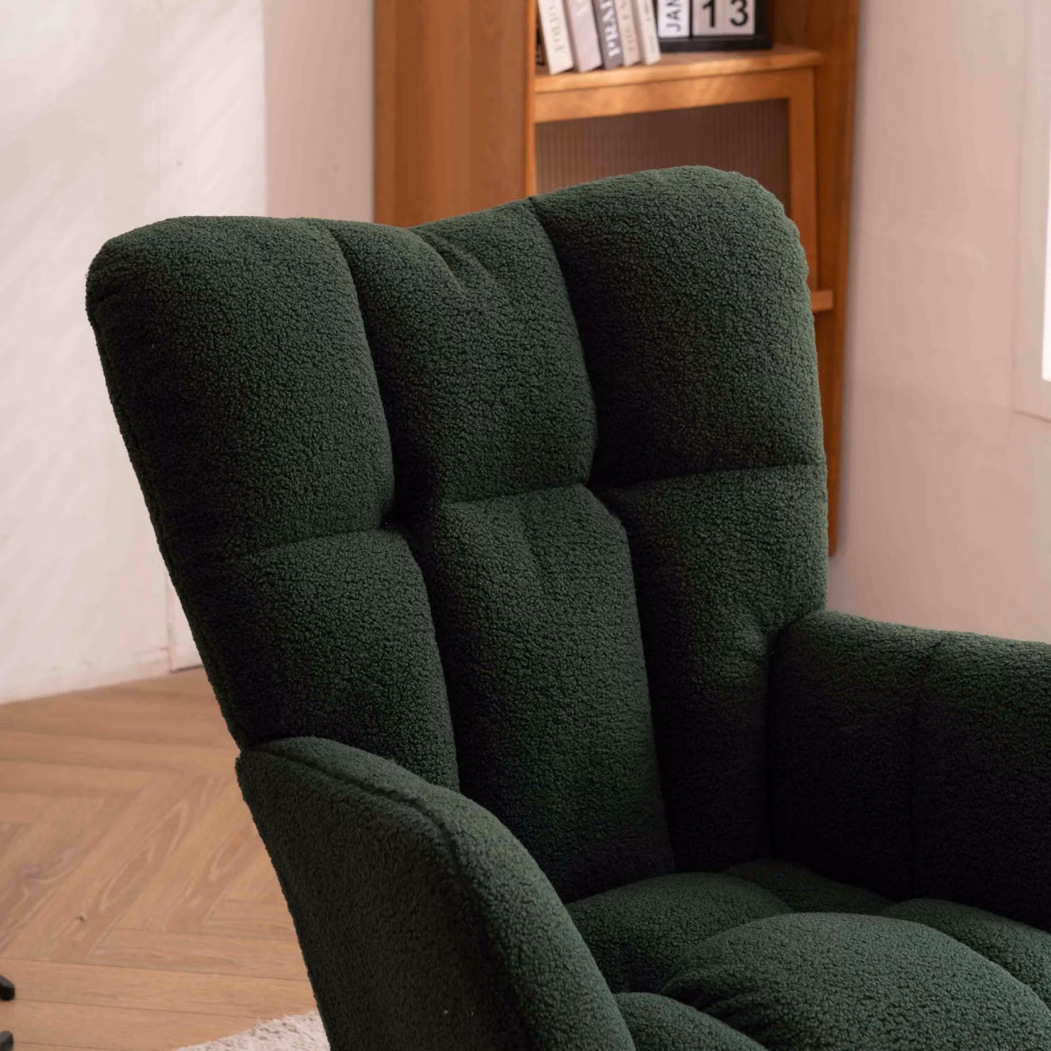 Aosom.UK Dark Green Teddy Fabric Modern Rocker with Padded Seat and Metal Base, W/D/H: 80 x 70 x 95 cm – 4