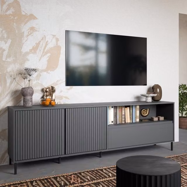 Furniture To Go Avenale TV Cabinet with 2 Doors and 1 Drawer in Anthracite Grey – 1
