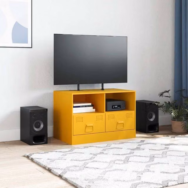 Berkfield Home Mustard Yellow Metal TV Cabinet W: 67 cm, D: 39 cm, H: 44 cm