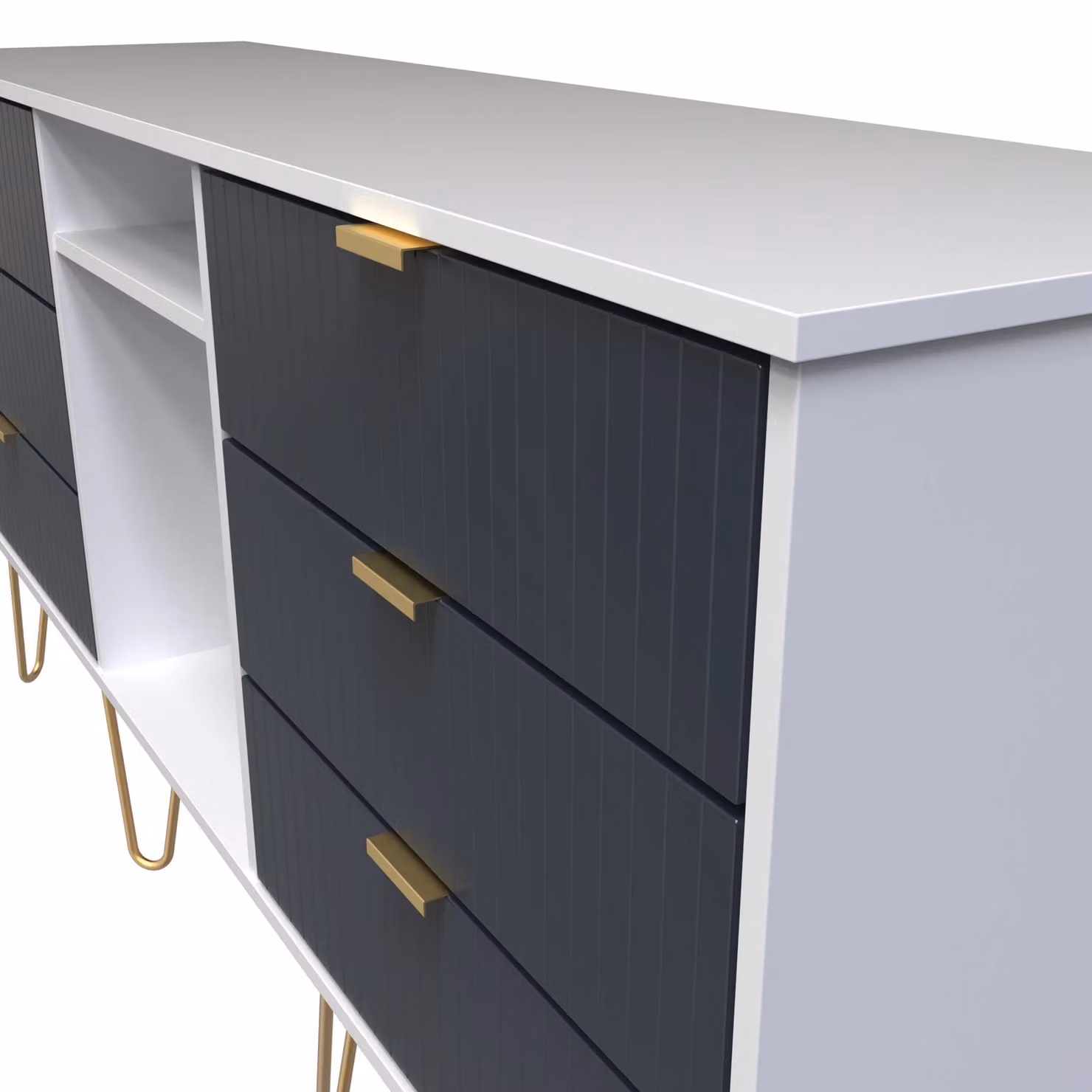 2 U Bexley Ready Assembled 6 Drawer Sideboard in Dark Blue and Gold – 3