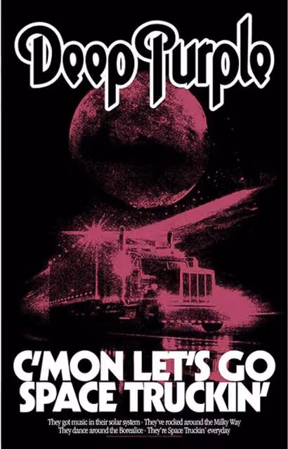 Deep Purple Space Truckin Textile Poster in Black and Purple, W: 106 cm, H: 70 cm