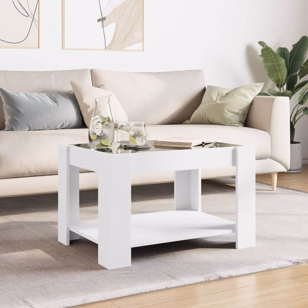 Berkfield Home Modern White LED Coffee Table in Engineered Wood, W/D/H: 73 x 53 x 45 cm – 1