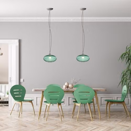 Happy Homewares Modern Oval Ribbed Glass Pendant Lamp Shade in Green, W: 30 cm, D: 17 cm – 4