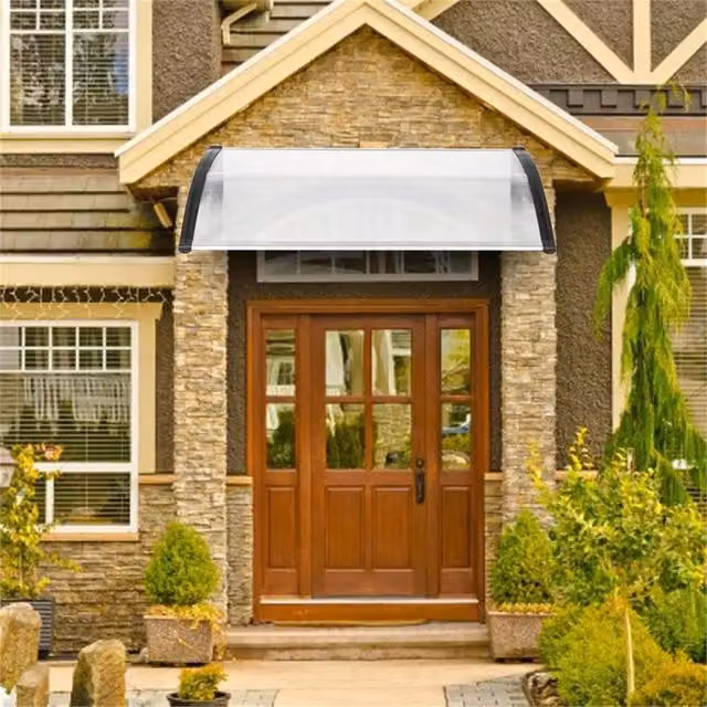 Kelvenix Clear Polycarbonate and Aluminium Door Canopy Awning, W: 100 cm x H: 80 cm x D: 100 cm – 1