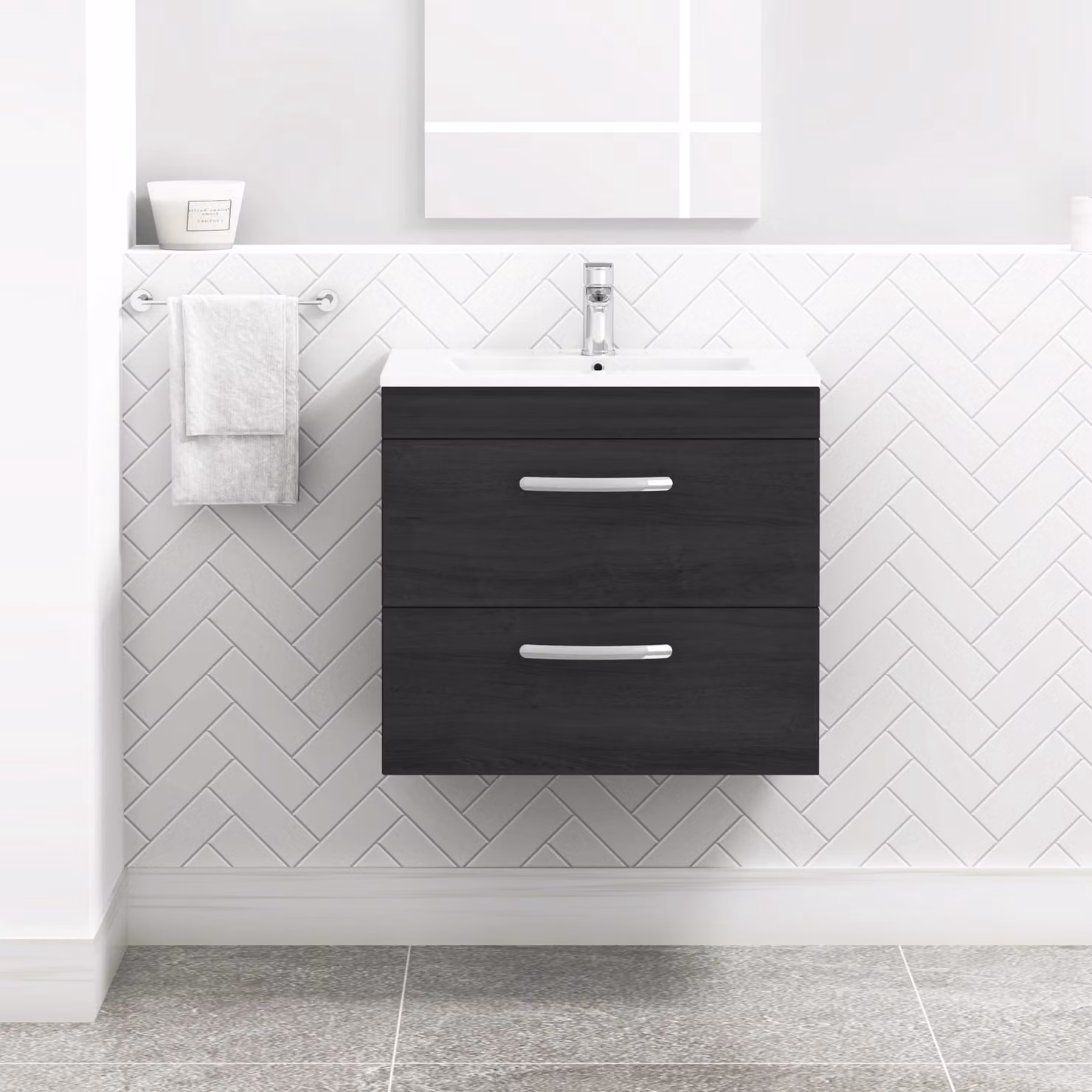 Royal Bathrooms Turin Minimalist Wall Hung Vanity Unit in Hale Black with 2 Soft Close Drawers