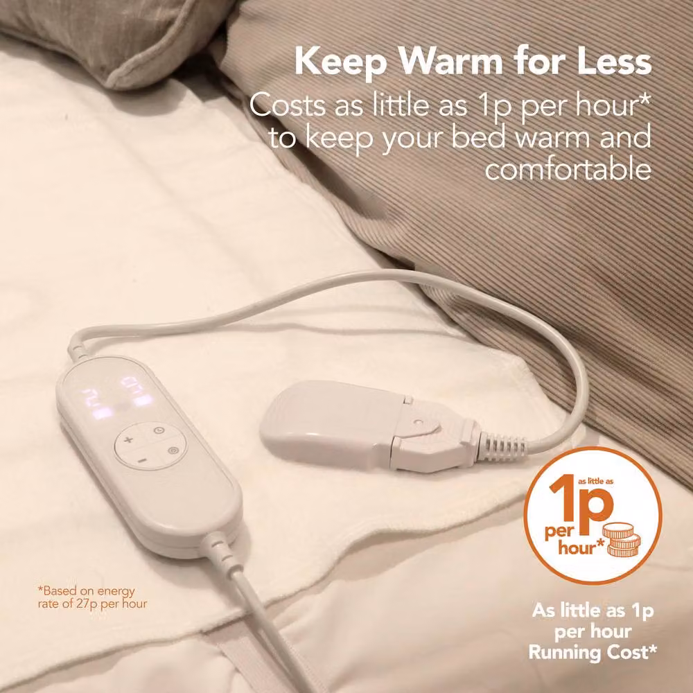 Igenix Single Electric Heated Underblanket in White, 40W, Polyester with 9-Hour Timer and Machine Washable Design, W/D/H: 90 x 200 cm – 6
