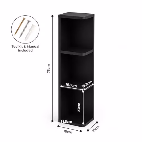 Innoteck 3 Compartment Floating Wall Shelf, Black, W: 75 cm, D: 18 cm, H: 18 cm – 2