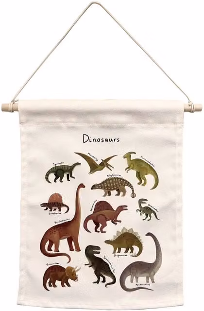 Kid of the Village Dinosaurs Mini Hanging Textile Animal Decor for Children, Multicolour, W: 32.0 cm, H: 25.0 cm